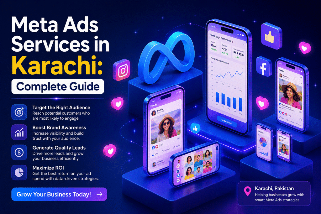 Meta Ads Services in Karachi for Facebook and Instagram advertising, lead generation and online sales.